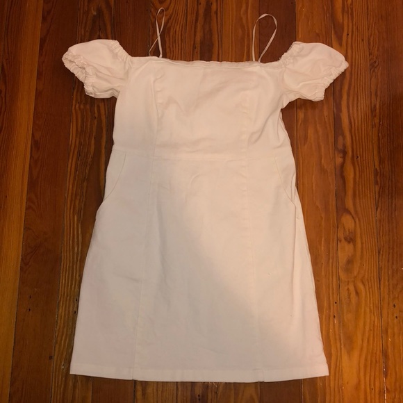 white denim off the shoulder dress